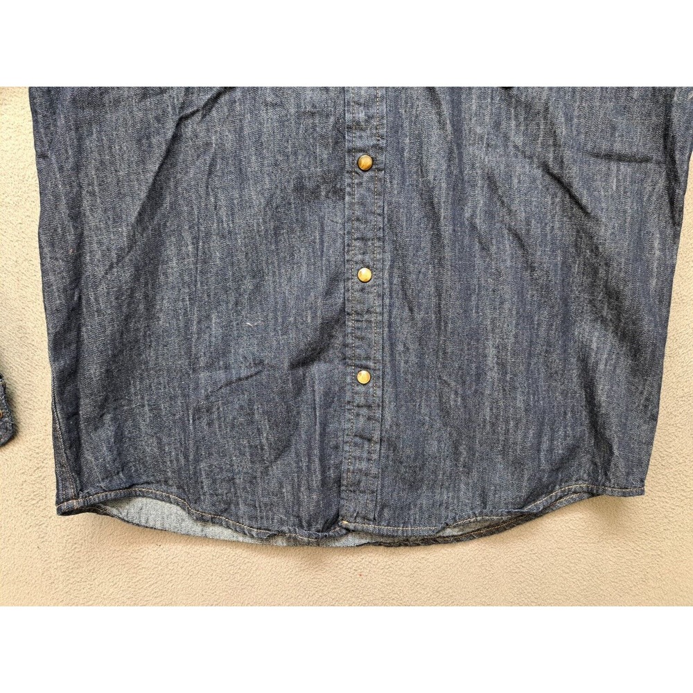 Wrangler Western Blue Denim Dark Wash Indigo Pearl Snap Shirt Men’s Size Medium - Picture 4 of 8